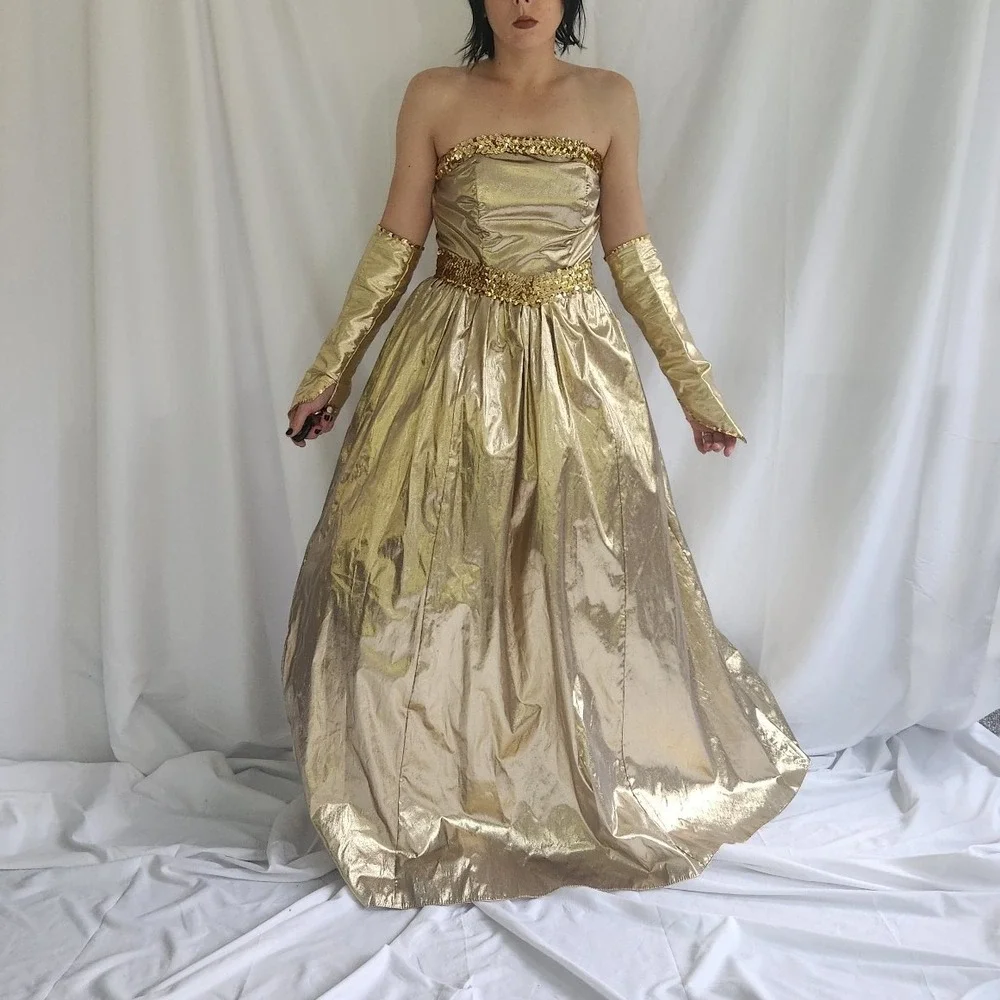 70s/80s‎ Gold Strapless Gown - Picture 2 of 5